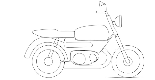 Desenho de linha contínua única do antigo símbolo clássico de motocicleta vintage. transporte de motocicleta retrô