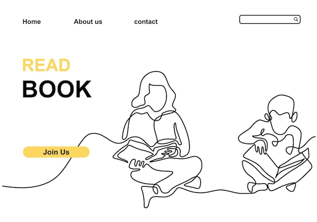 Desenho de linha contínuo de duas crianças lêem design minimalista de livro menina e menino leem juntos crianças lendo para voltar às aulas estilo minimalismo tema em fundo branco ilustração vetorial