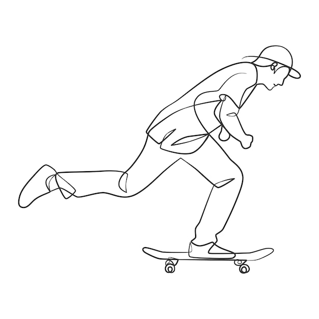 Desenho de linha contínuo de homem jogando skate jogador de jogo de skate um desenho de linha