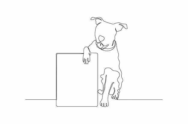 Desenho de linha contínuo de ilustração em vetor de logotipo de cachorro interativo premium vector