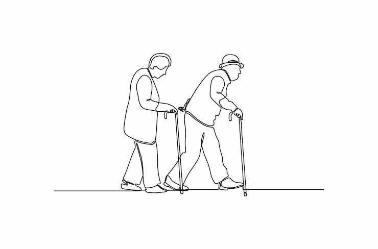 Vetor desenho de linha contínuo de ilustração vetorial de casal de idosos romântico.