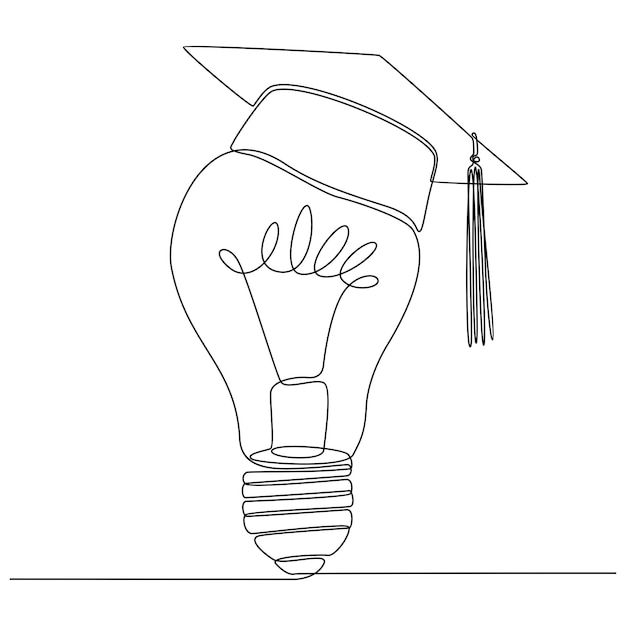 Desenho de linha contínuo de lâmpada com vetor de tampa de graduação