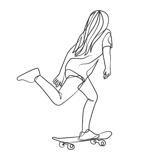 Desenho de linha contínuo de homem jogando skate jogador de jogo