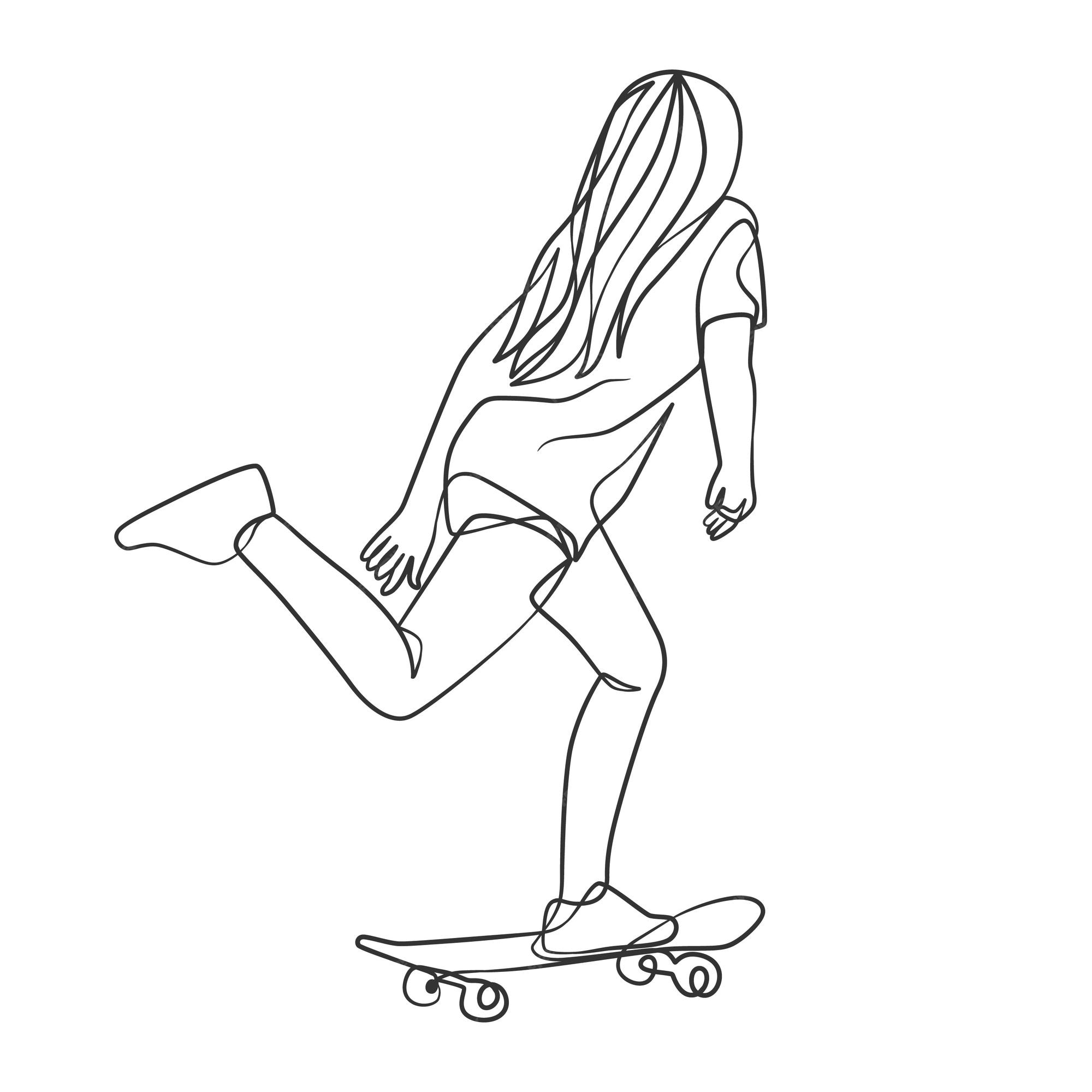 Desenho de linha contínuo de homem jogando skate jogador de jogo de skate  um desenho de linha