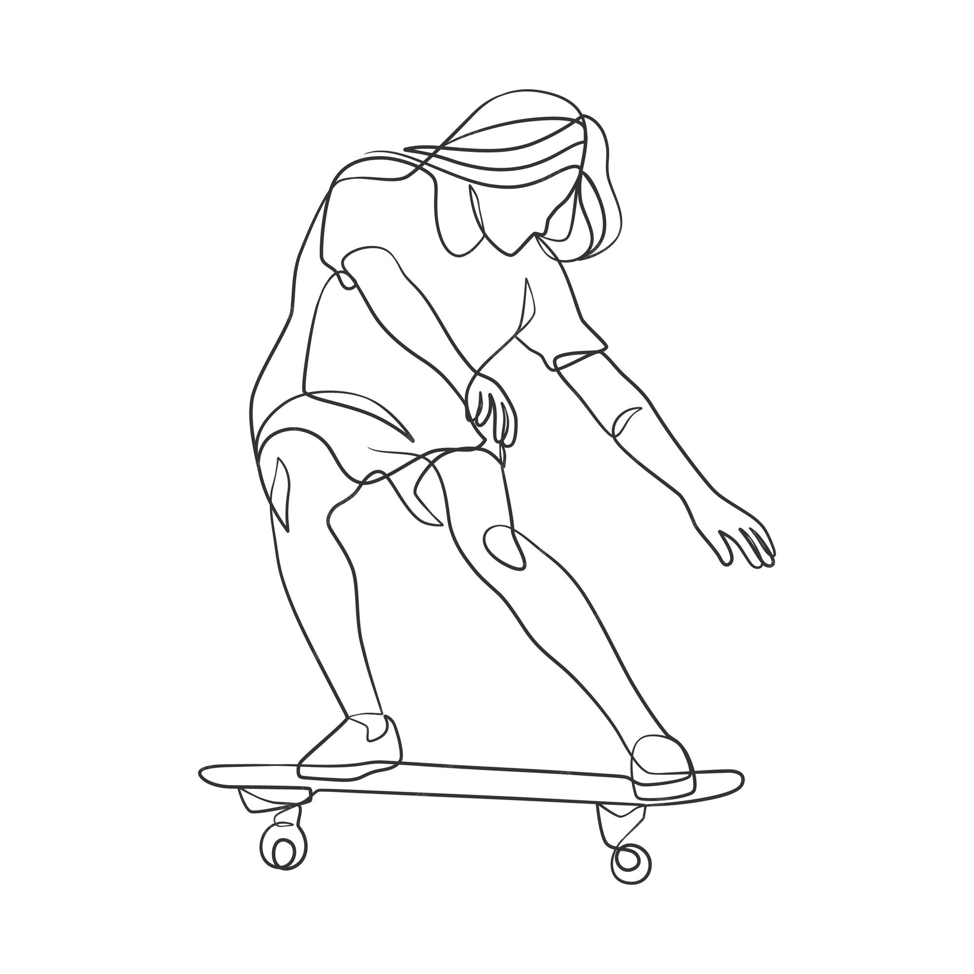 Desenho de linha contínuo de homem jogando skate jogador de jogo de skate  um desenho de linha