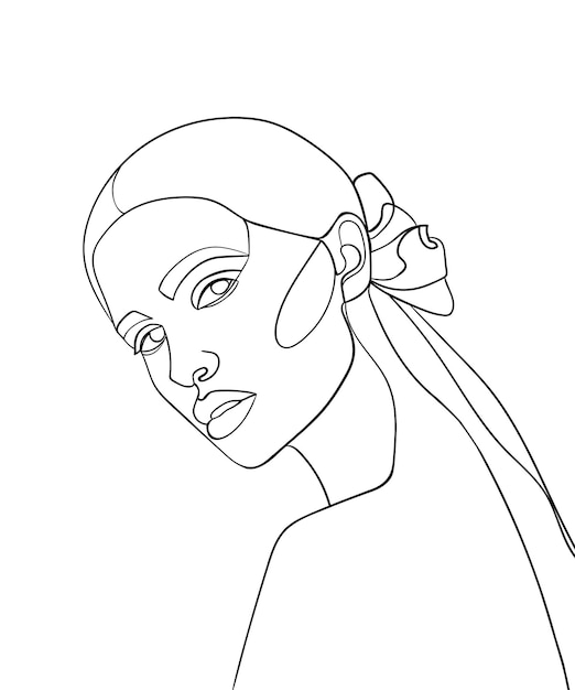 Vetor desenho de linha contínuo do rosto da mulher. conceito de moda, minimalista de beleza de mulher, ilustração vetorial para t-shirt.