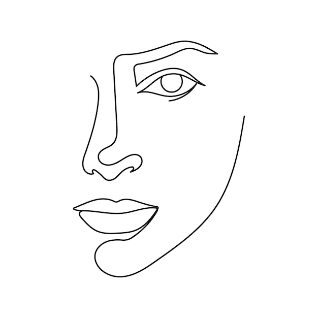 Desenho de linha contínuo do rosto da mulher. retrato de mulher mínimo abstrato para logotipo, impressão ou tatuagem.