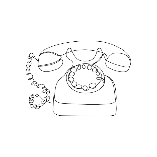 Vetor desenho de linha contínuo do telefone giratório antigo. uma linha de arte de eletrodomésticos, comunicação telefônica, receptor de telefone, chamada, século xx.