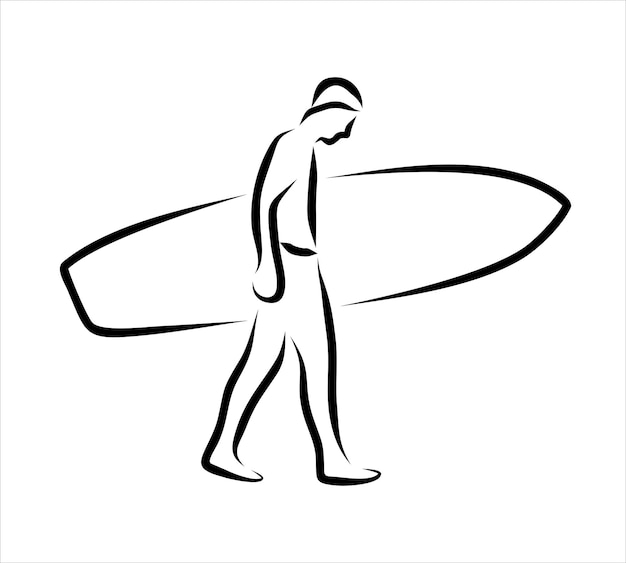 Desenho de linha de alguém surfando