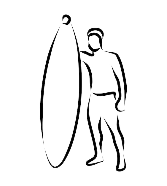 Desenho de linha de alguém surfando