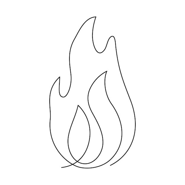 Desenho de linha de arte única contínua de fogo ícone de gás de fogueira em forma de chama ilustração em vetor
