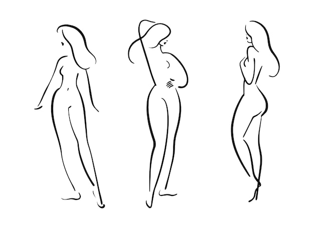 Vetor desenho de linha de esboço do corpo feminino de poses atraentes de figura elegante