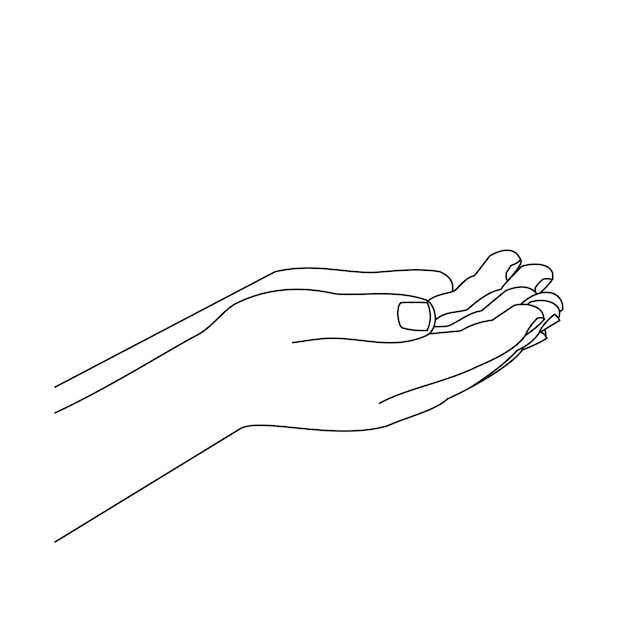 Desenho de linha de ilustração de duas mãos abertas para orar pelo ramadan eid al fitr ou conceito de igreja