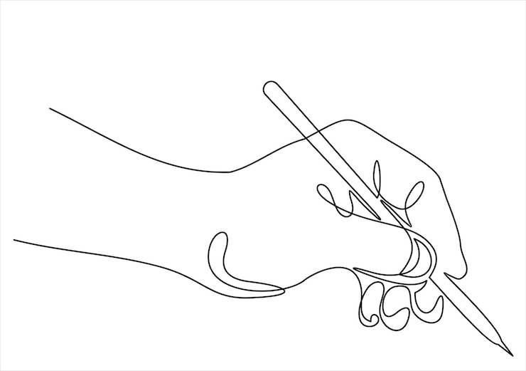 Vetor desenho de linha de mão segurando uma caneta desenho de linha contínua