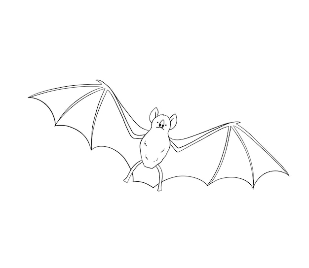 Desenho de linha de morcego voador bonito mascote animal mamífero noturno para halloween contorno vetor ilustração