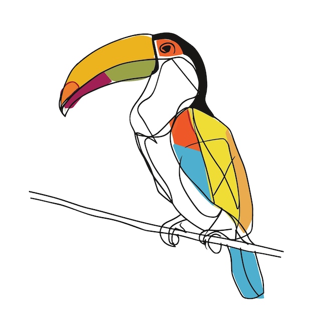 Desenho de linha elegante de ilustração de pássaro tucano de verão para convites e cartões
