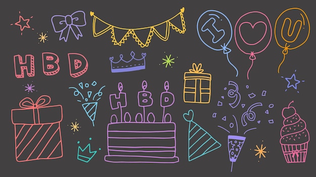 Vetor desenho de linha objeto de festa de aniversário