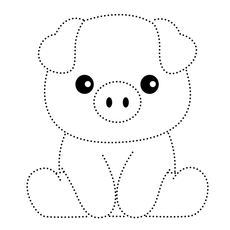 Vetor desenho de linha pontilhada de porco prática desenho animado doodle kawaii anime página para colorir ilustração fofa desenho