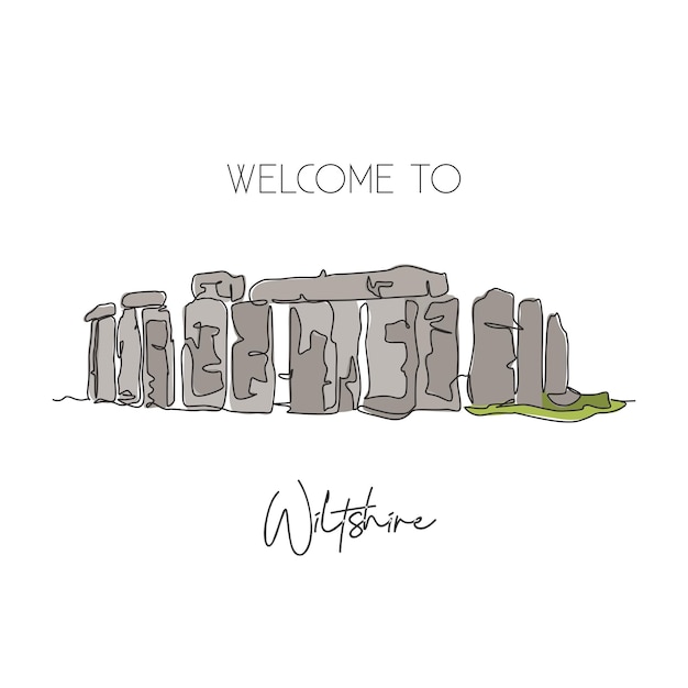 Vetor desenho de linha única contínua marco pré-histórico de stonehenge lugar famoso em wiltshire inglaterra