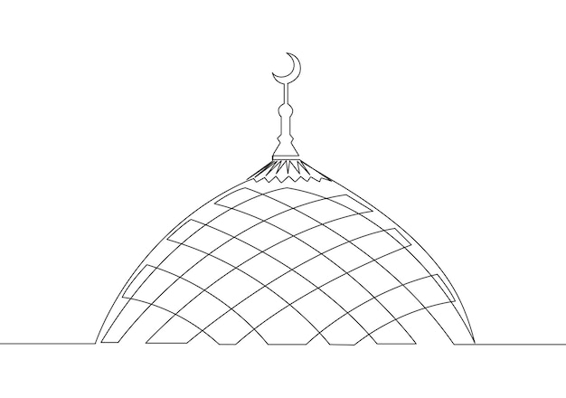 Desenho de linha única da famosa mesquita de referência ou masjid santo edifício de construção para rezar