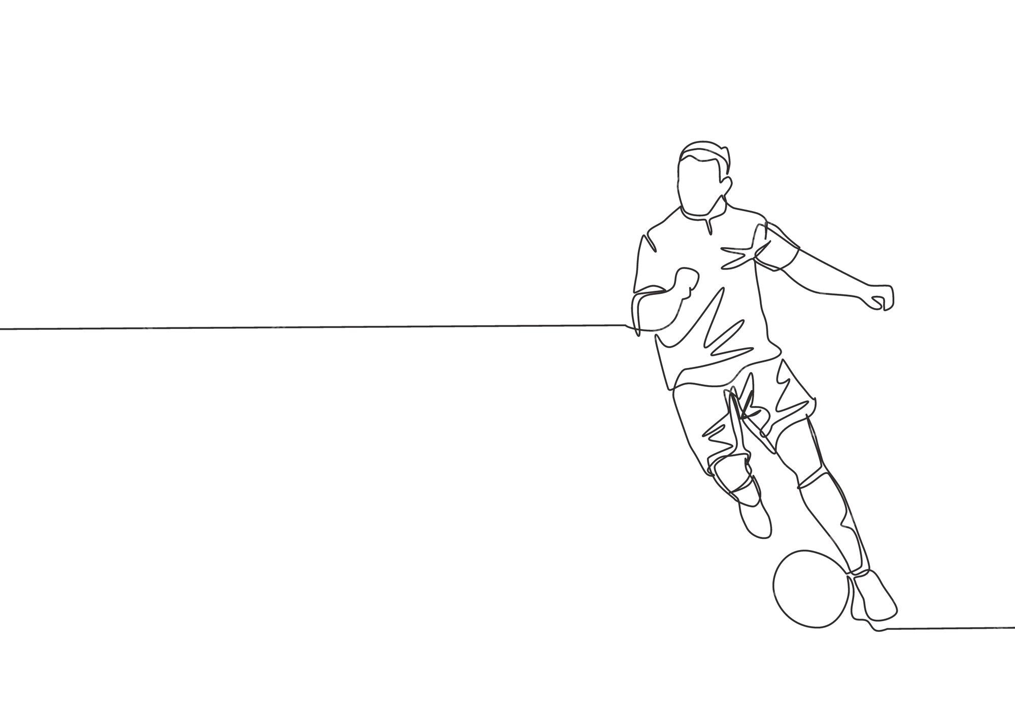 Desenho de linha única de dois jogadores de futebol lutando pela bola no  jogo esporte de partida de futebol