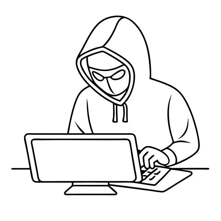 Vetor desenho de linha única de um estereótipo de hacker de computador em uma ilustração vetorial de arte de linha 5