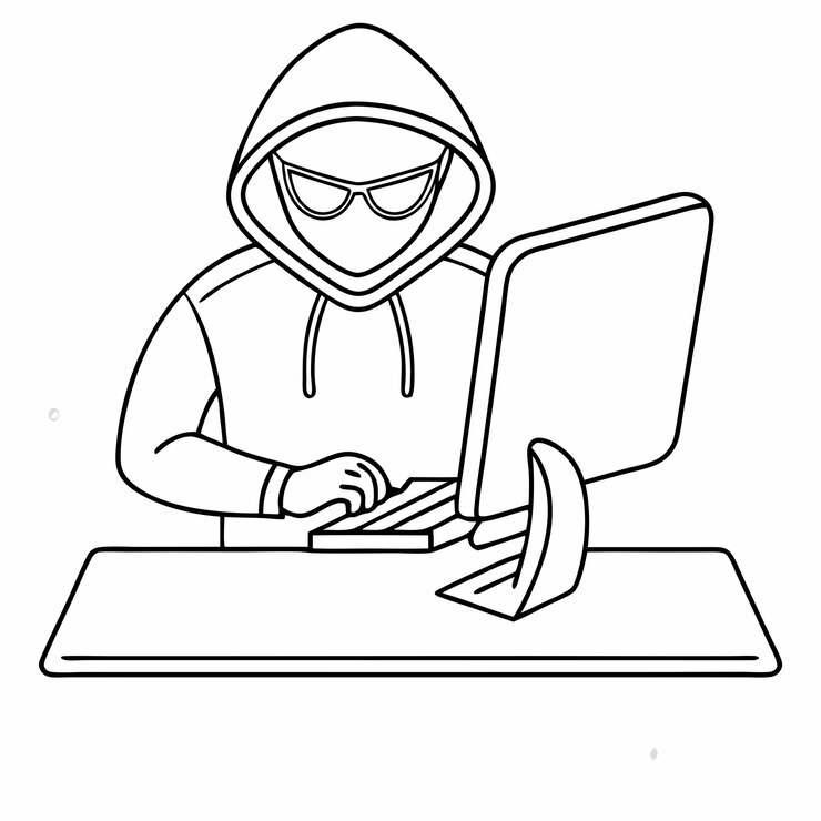 Vetor desenho de linha única de um estereótipo de hacker de computador em uma ilustração vetorial de arte de linha 8