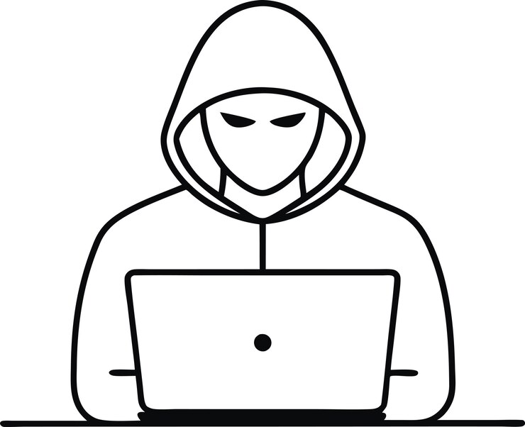 Vetor desenho de linha única de um estereótipo de hacker de computador em uma ilustração vetorial de arte de linha