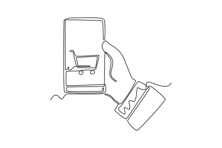 Desenho de linha única fácil de comprar no comércio eletrônico Conceito de comércio eletrônico design de desenho de linha contínua