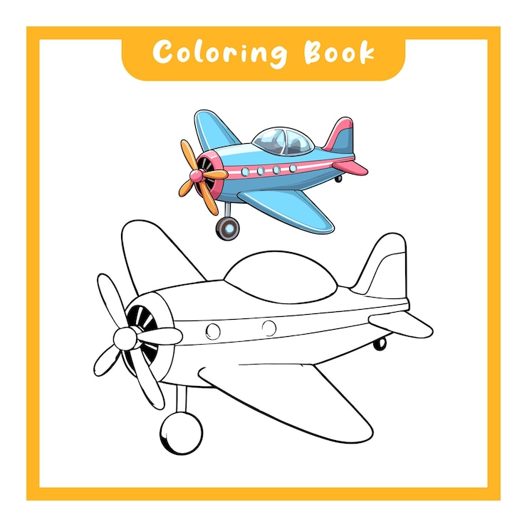 Vetor desenho de livro de colorir avião desenho simples para as crianças aprenderem a colorir