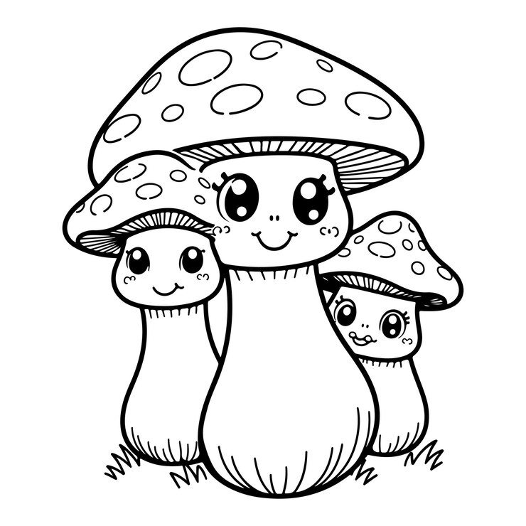 Vetor desenho de livro para colorir cogumelos fofos