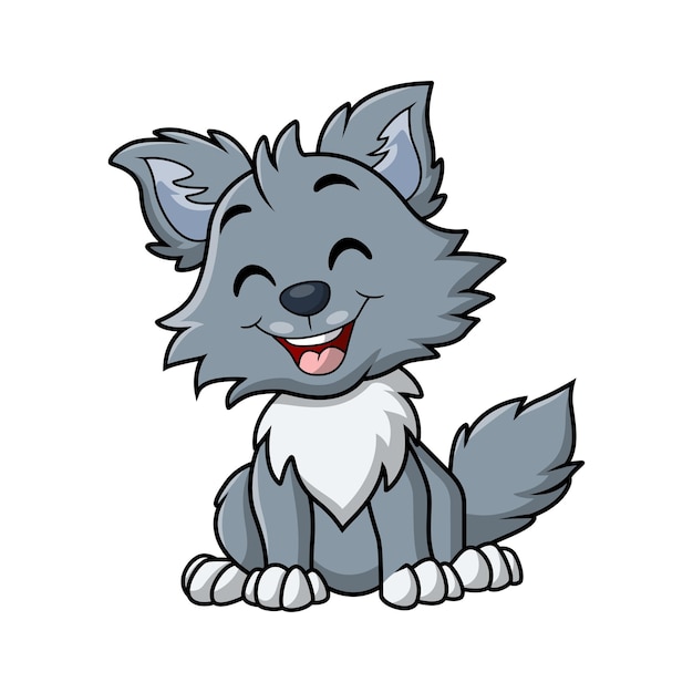 Desenho de lobo pequeno fofo em fundo branco