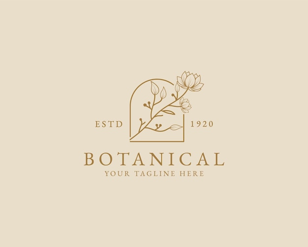 Desenho de logotipo botânico floral mínimo de beleza feminina para a marca de cuidados com os cabelos da pele do salão de spa
