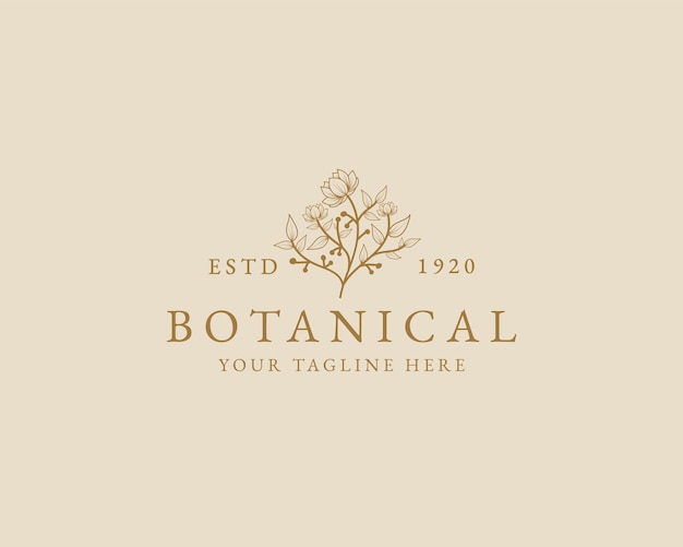 Desenho de logotipo botânico floral mínimo de beleza feminina para a marca de cuidados com os cabelos da pele do salão de spa