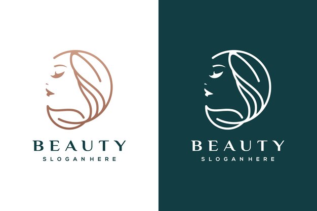 Vetor desenho de logotipo de beleza feminina para cabeleireiro de salão e modelo de design de spa