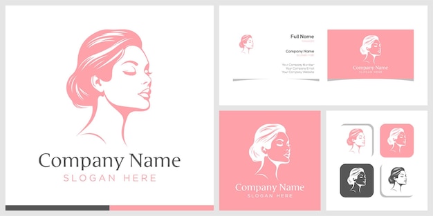Desenho de logotipo de beleza vetorial de rosto de mulher e coração