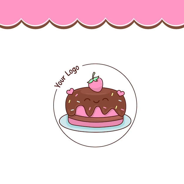 Desenho de logotipo de bolo com uma imagem de morango Vector