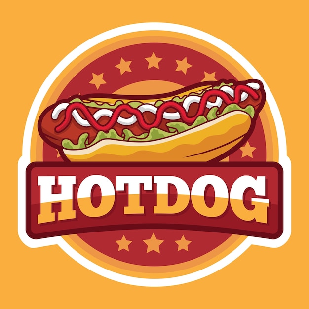 Vetor desenho de logotipo de cachorro-quente com emblema de círculo