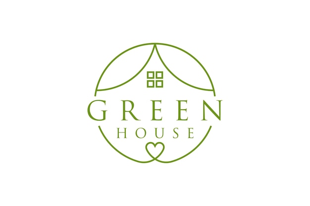 Vetor desenho de logotipo de casa verde, telhado de amor, linha de forma da casa, folha de estaio, ícone de ambiente, símbolo