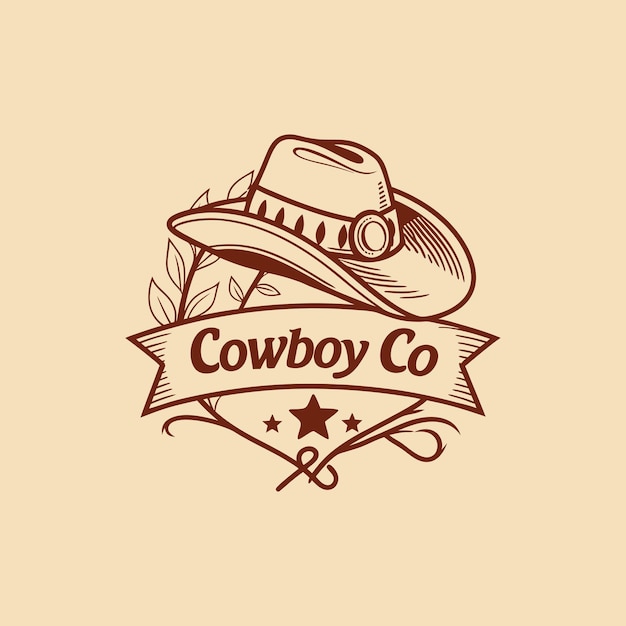 Desenho de logotipo de cowboy rústico ocidental com elementos de chapéu e cacto