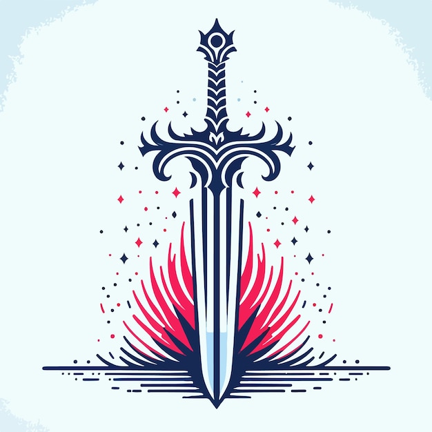 Vetor desenho de logotipo de espada de guerreiro de fantasia do rei ilustração vetorial