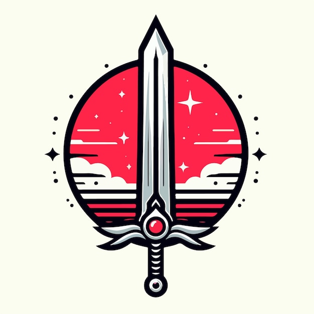 Vetor desenho de logotipo de espada de guerreiro de fantasia do rei ilustração vetorial