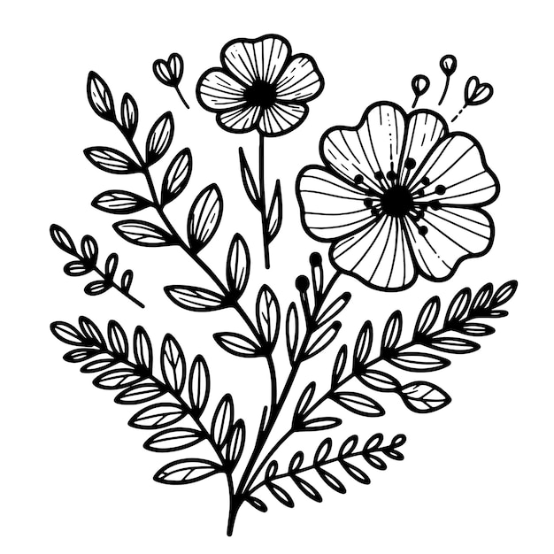 Vetor desenho de logotipo de flor em preto e branco