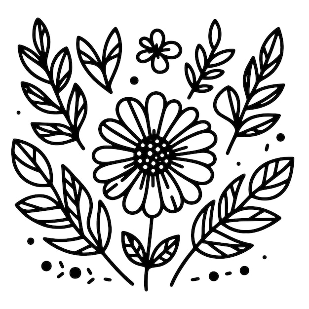 Desenho de logotipo de flor em preto e branco