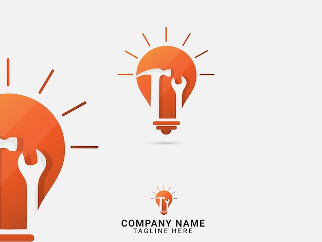 Desenho de logotipo de ideia de reparação Loja de reparação Casa Logotipo de lâmpada de ideia Garagem Hammer Centro de serviços empresariais