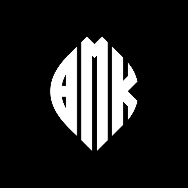Desenho de logotipo de letra circular BMK com forma de círculo e elipse Letras elípticas BMK com estilo tipográfico As três iniciais formam um logotipo de círculo BMK Emblema de círculo Abstracto Monograma Letra Marca Vector