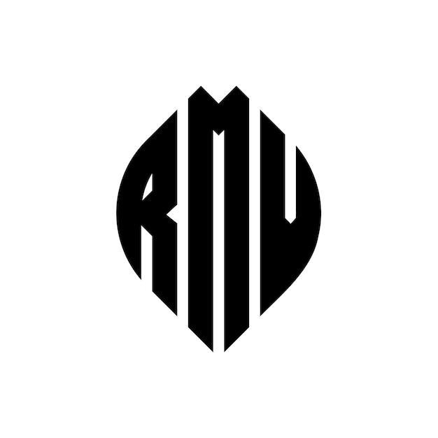 Desenho de logotipo de letra circular rmv com forma de círculo e elipse