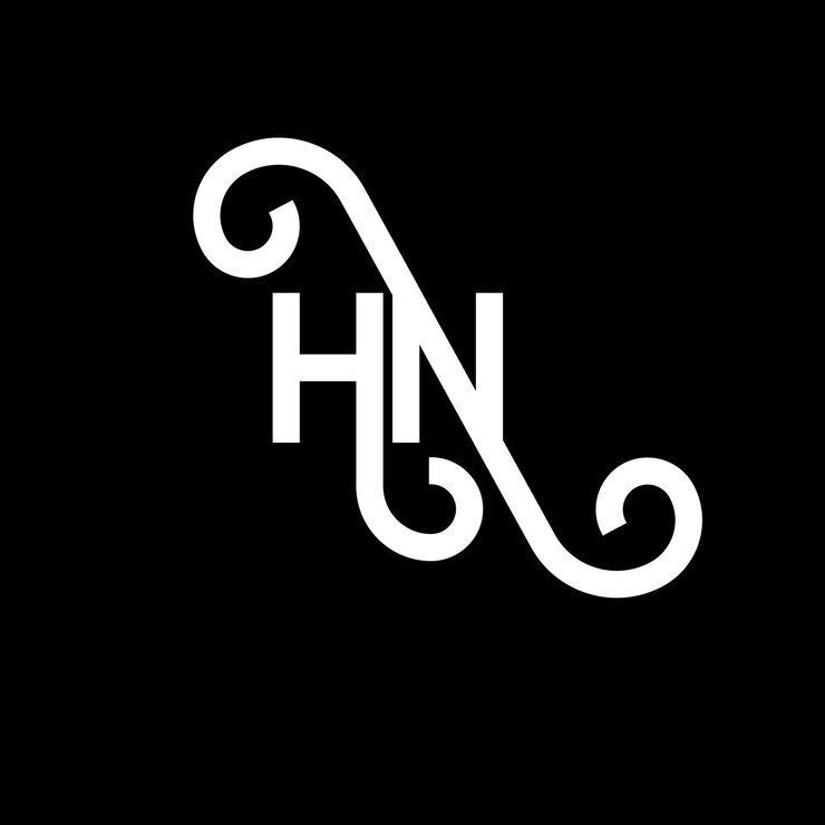 Vetor desenho de logotipo de letra hn em fundo preto hn iniciais criativas conceito de logotipo da letra hn design da letra hn design de letra branca em fundo negro h n h n logotipo