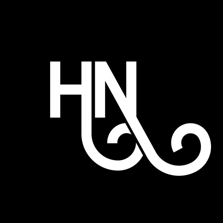 Vetor desenho de logotipo de letra hn em fundo preto hn iniciais criativas conceito de logotipo da letra hn design da letra hn design de letra branca em fundo negro h n h n logotipo