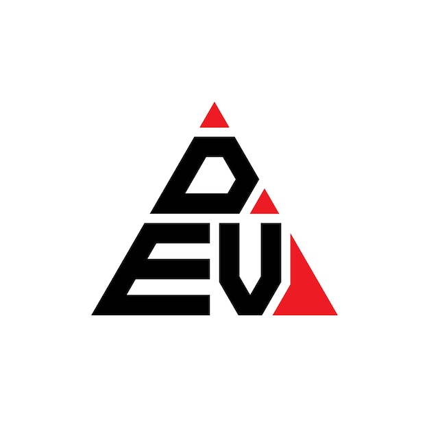 Desenho de logotipo de letra triangular dev com forma de triângulo dev design de logotipo triangular monograma dev modelo de logotipo vetorial triangular de dev com cor vermelha logotipo de dev triangular simples elegante e luxuoso